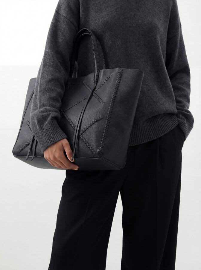 Cross Tote in Black Grained Leather