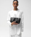 Pleated Clutch in Black Smooth Leather