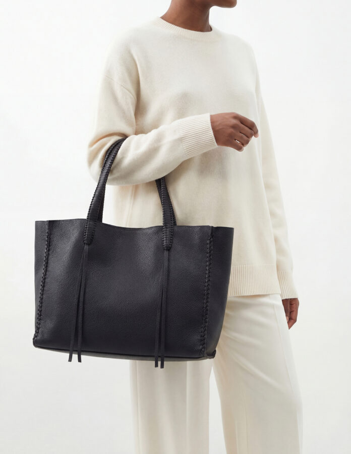 Medium Tote in Black Grained Leather