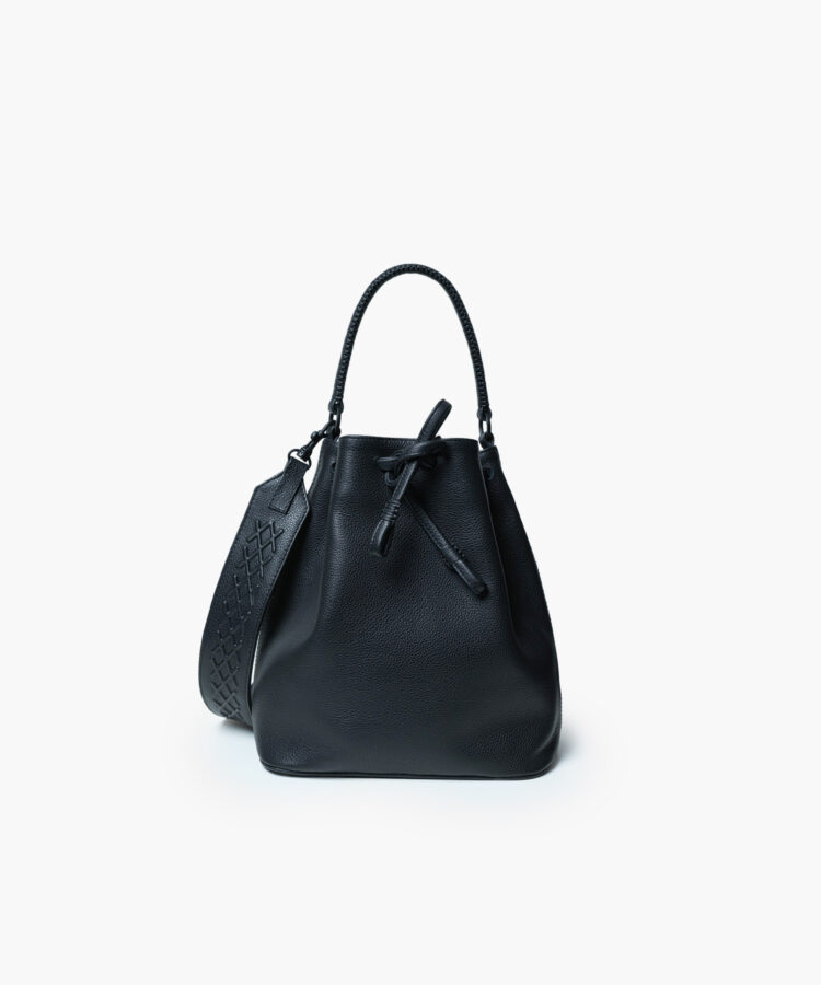 Bucket Bag in Black Grained Leather