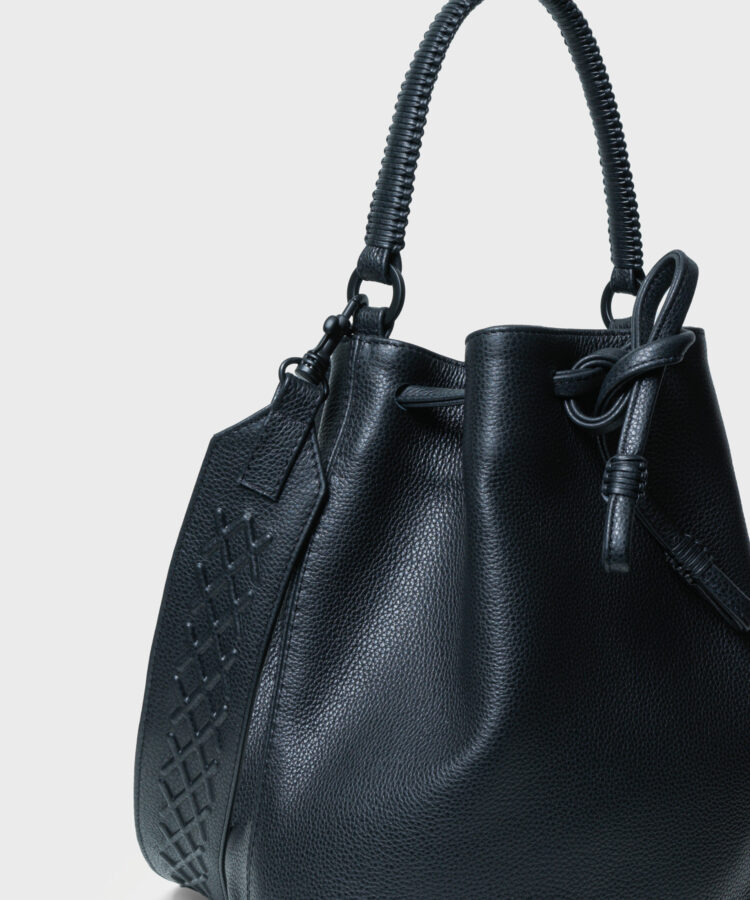 Bucket Bag in Black Grained Leather