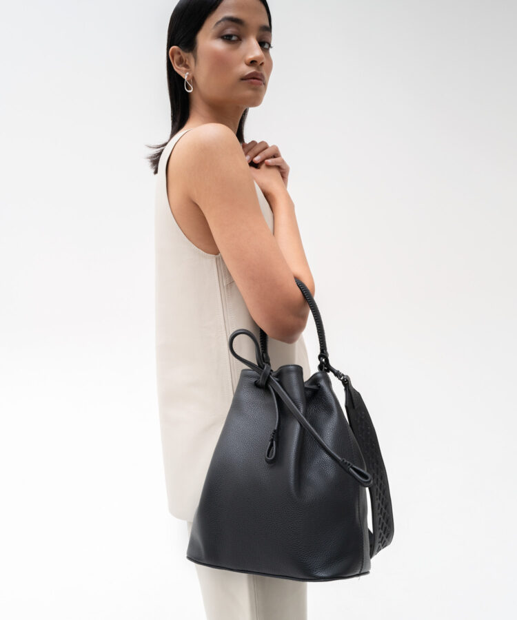 Bucket Bag in Black Grained Leather