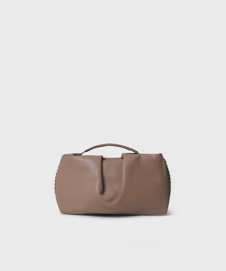 Pleated Clutch in Mocca Smooth Leather