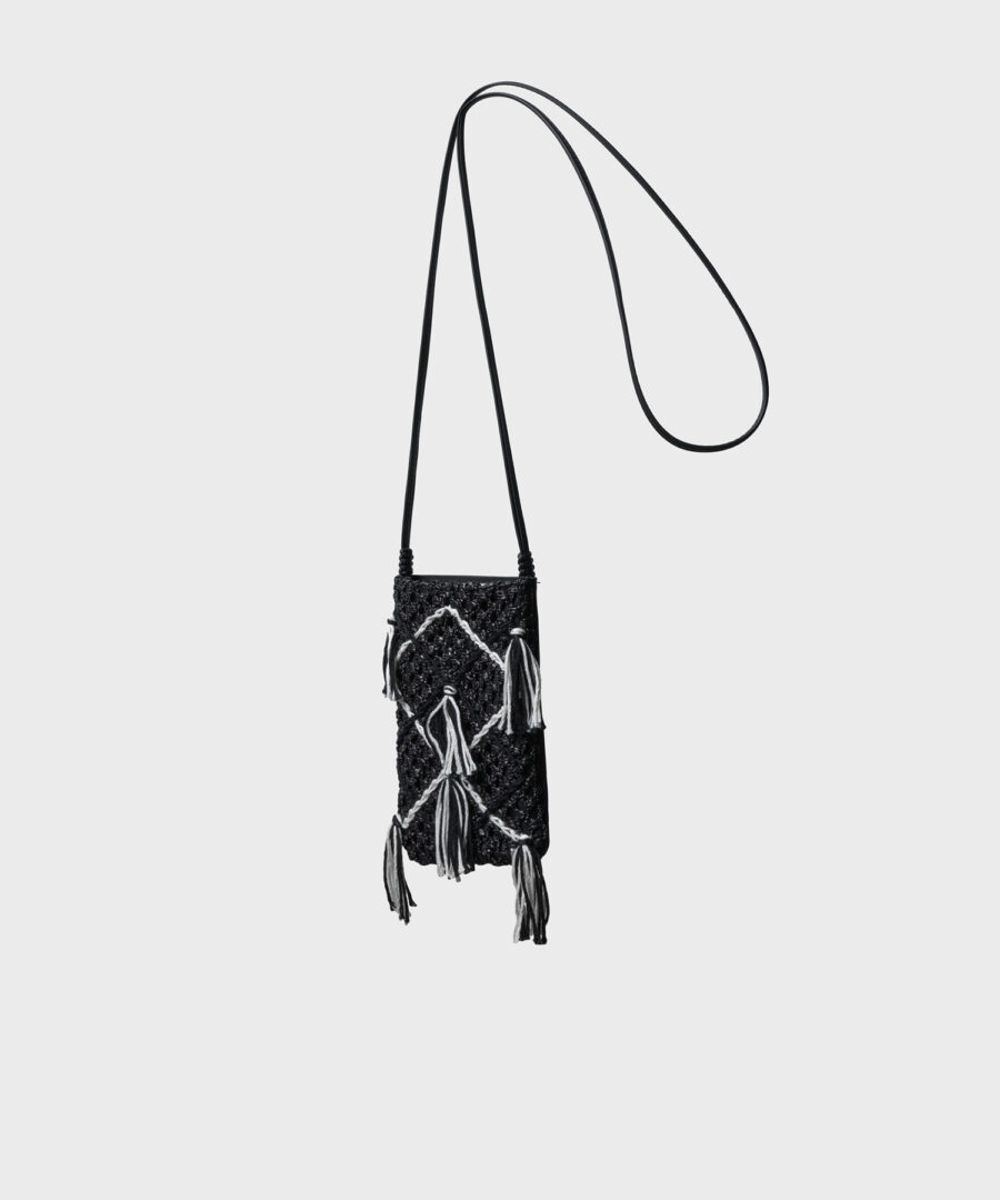 Pocket Bag in Black Tassel Raffia