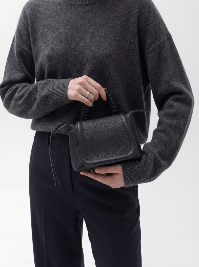 Mini Top Handle in Black Grained Leather