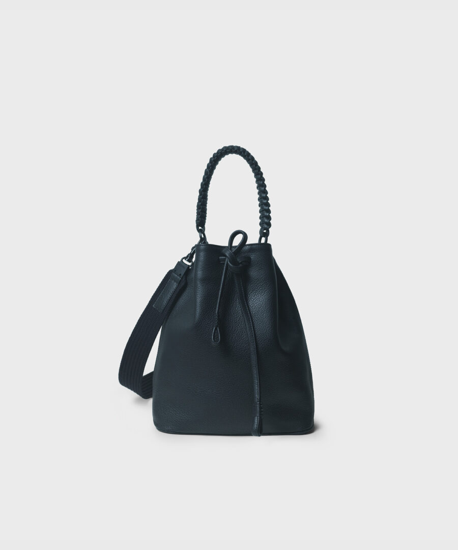 Bucket Bag in Black Cotton Strap