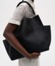 Loom Shoulder Bag in Black Grained Leather