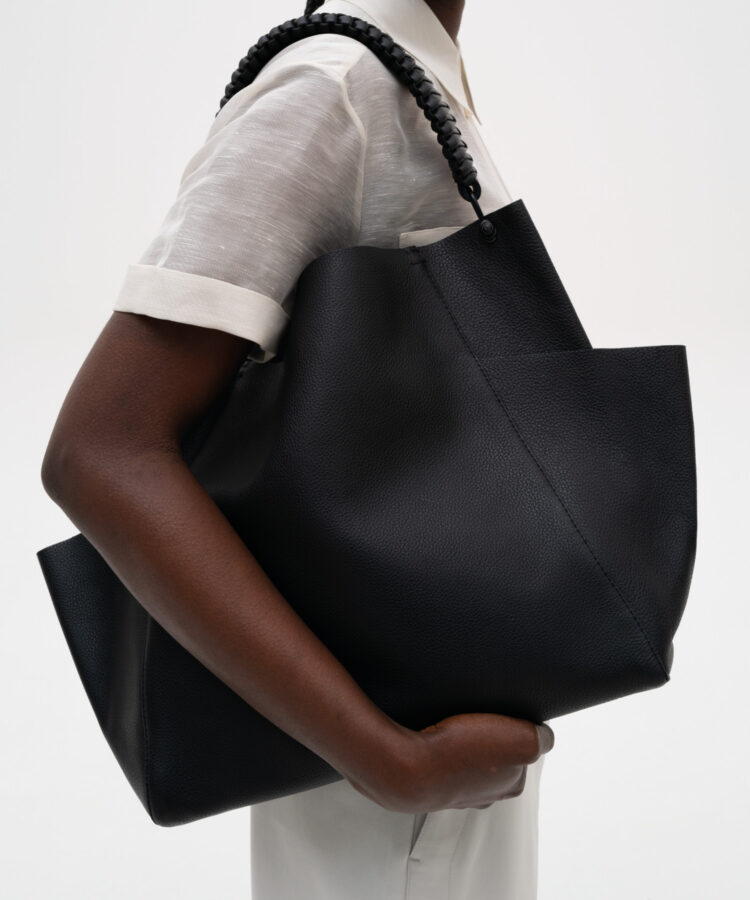Loom Shoulder Bag in Black Grained Leather