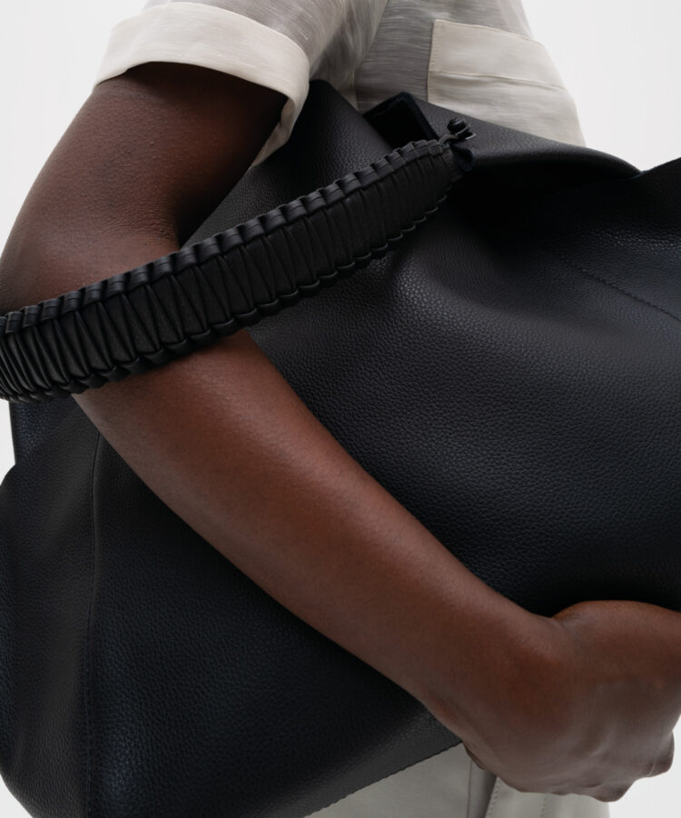 Loom Shoulder Bag in Black Grained Leather