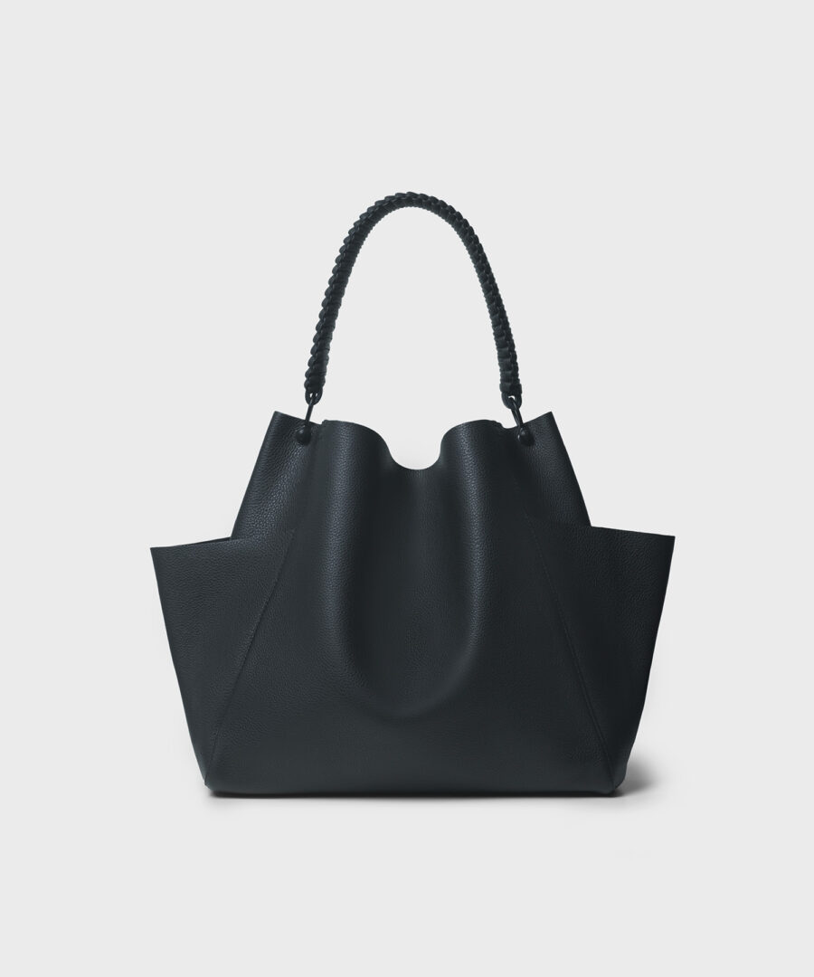 Loom Shoulder Bag in Black Grained Leather