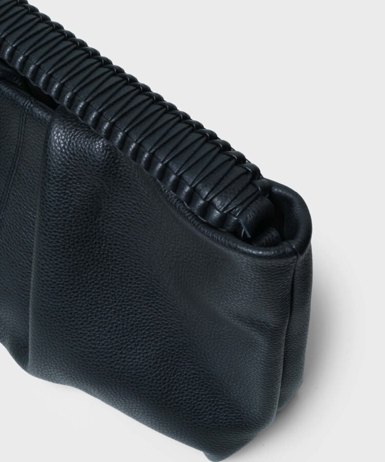 Maxi Pleated Clutch in Black Grained Leather