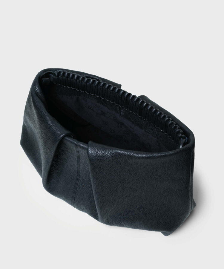 Maxi Pleated Clutch in Black Grained Leather