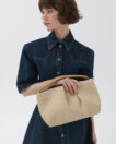Maxi Pleated Clutch 23 in Magnolia Leather & Straw