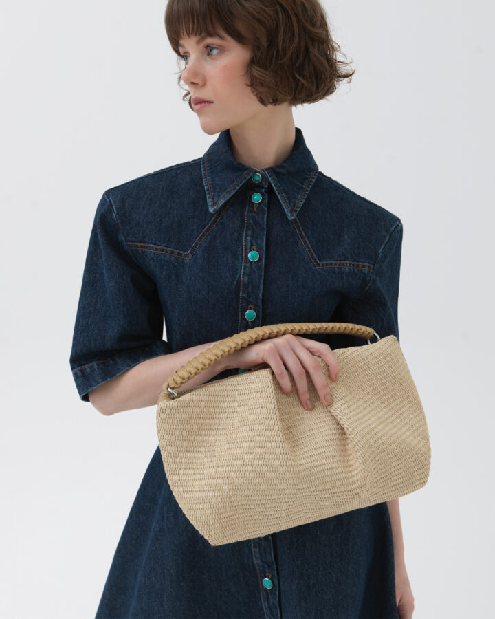 Maxi Pleated Clutch 23 in Magnolia Leather & Straw