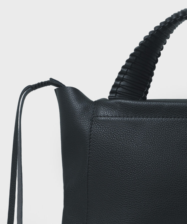 Top Handle Bag in Black Grained Leather