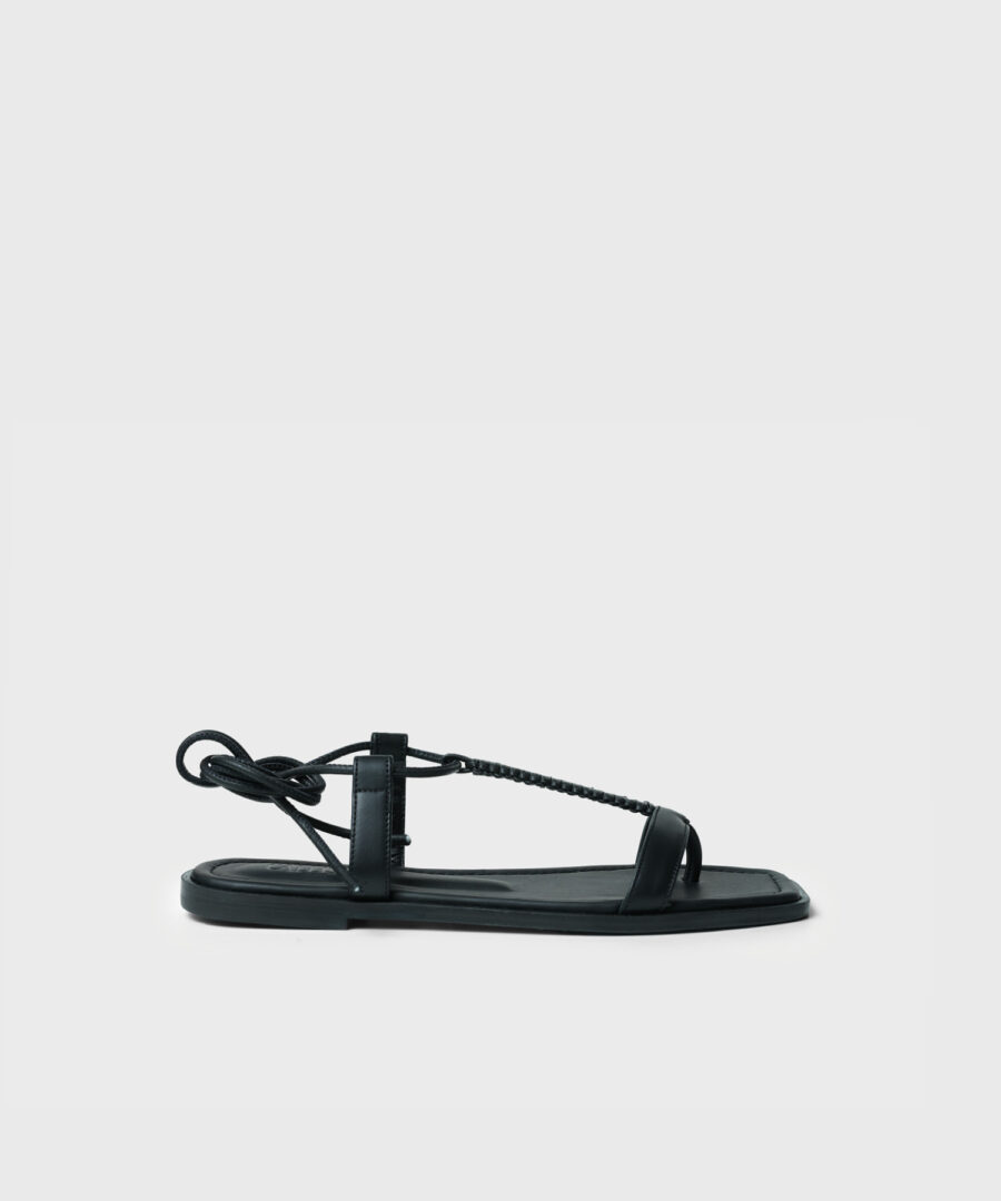 Capri Strap Sandals in Black Smooth Leather