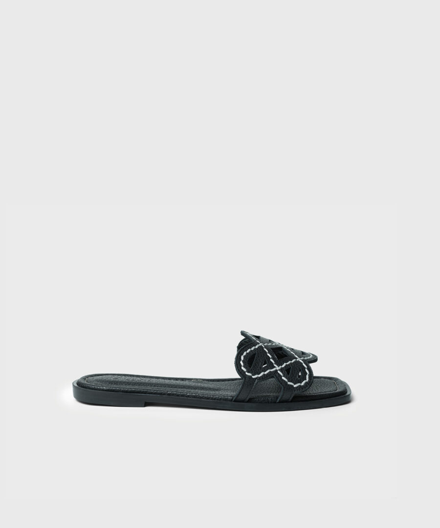 Hera Sandals in Black Grained Leather