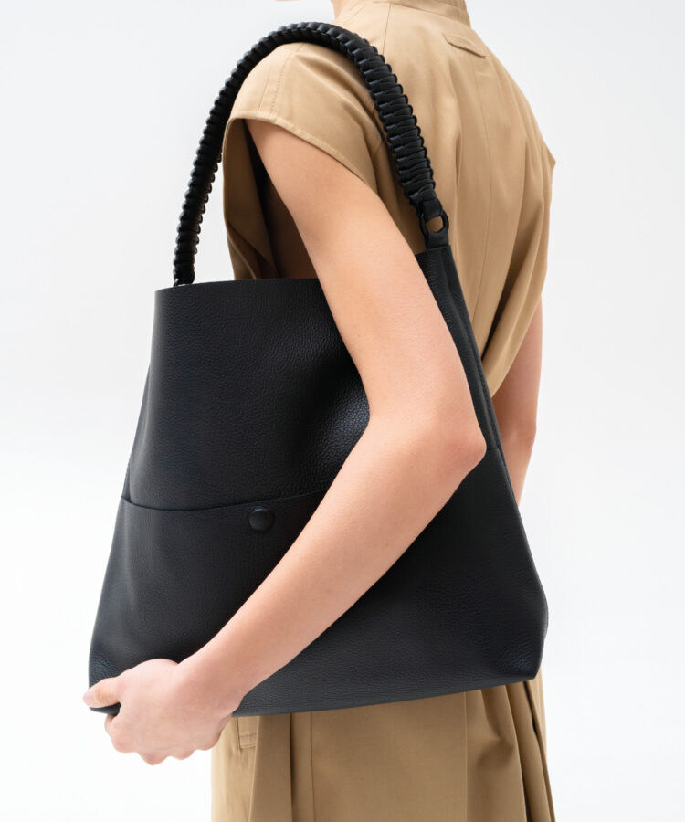 Slim M Tote in Black Grained Leather