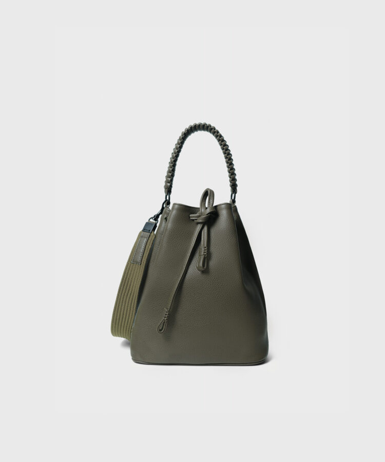 Bucket Bag 23 in Khaki Grained Leather - Callista