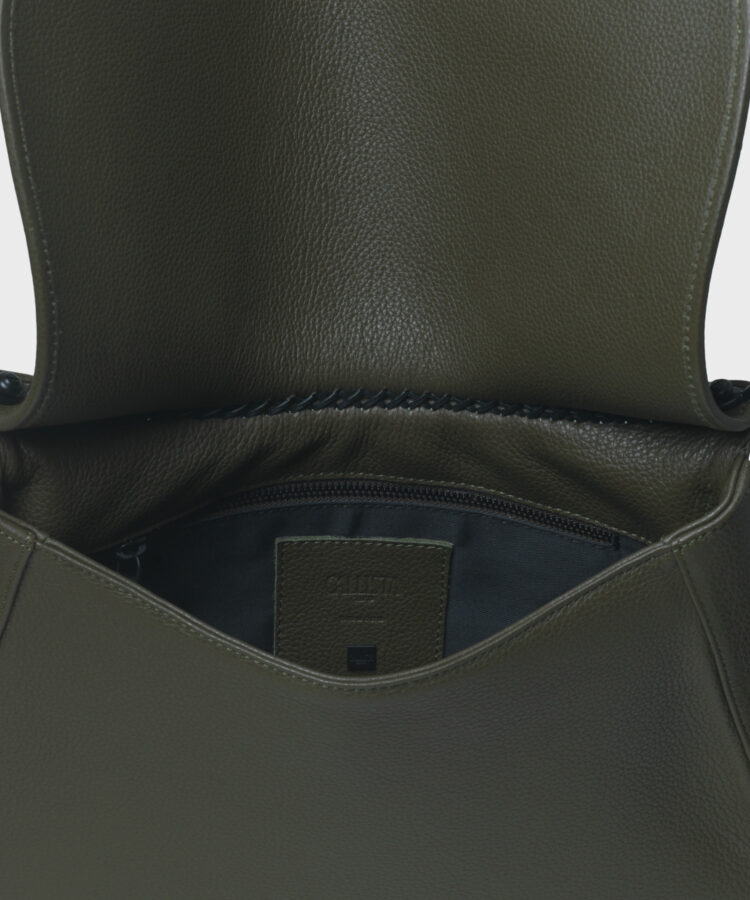 Saddle Bag in Khaki Grained Leather - Callista
