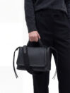 Medium Top Handle Bag in Black Grained Leather