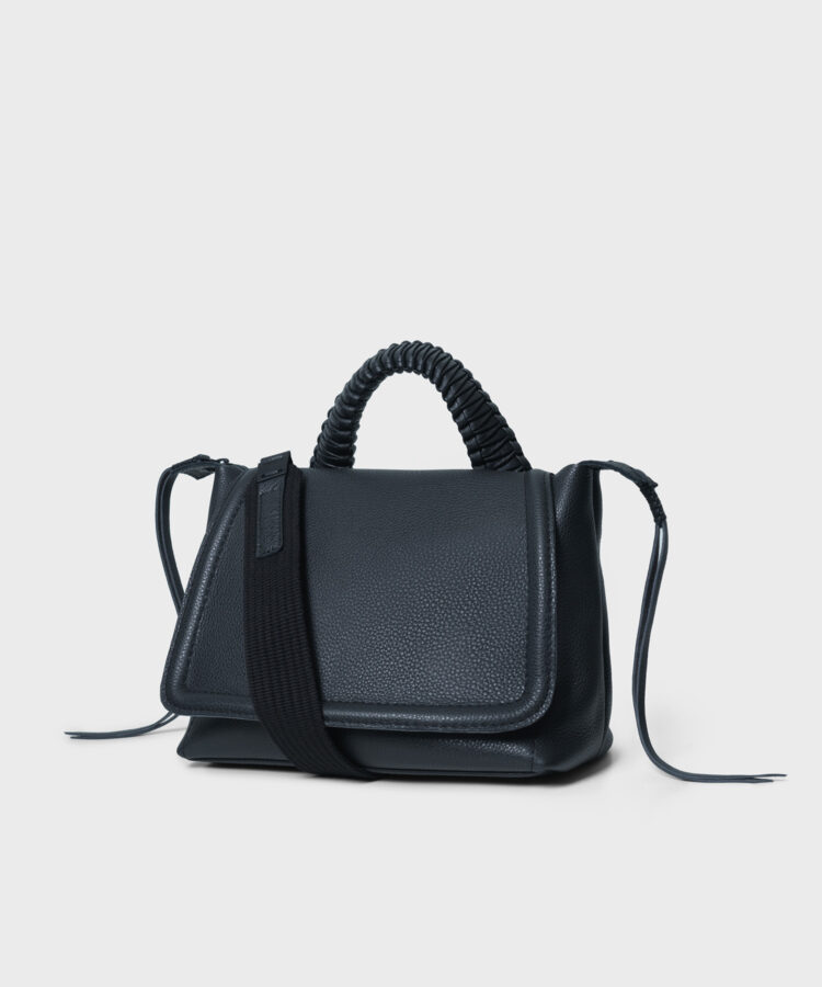 Medium Top Handle Bag in Black Grained Leather - Callista