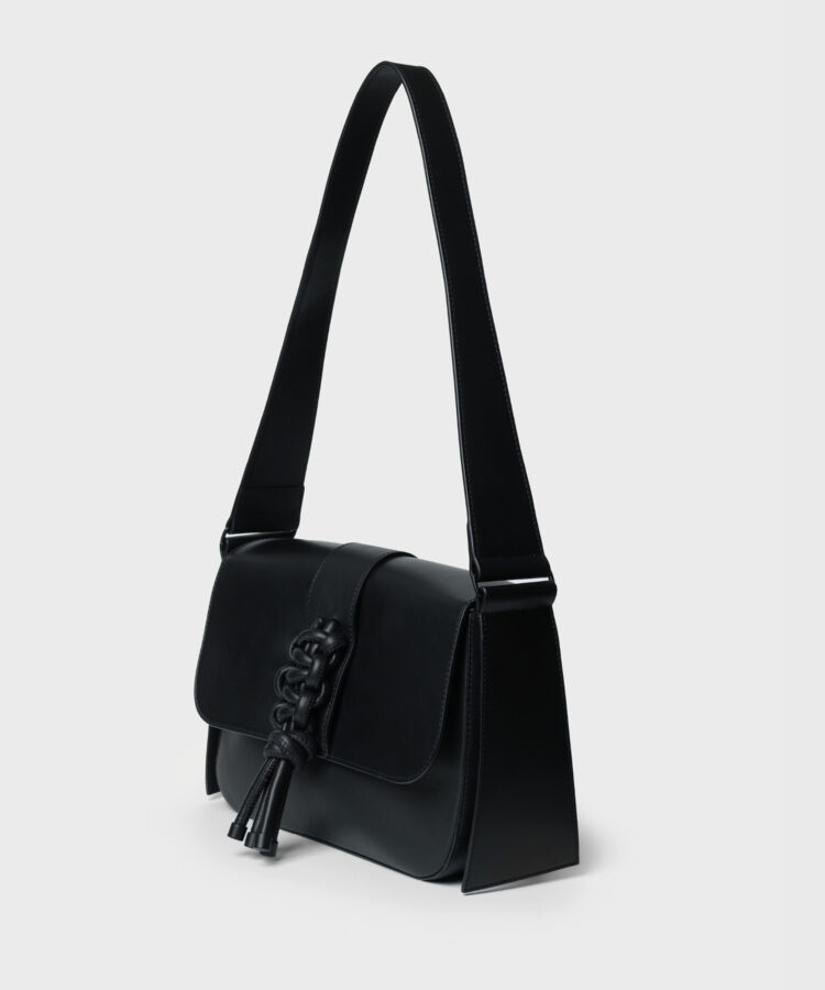 Braided Bag in Black Smooth Leather - Callista