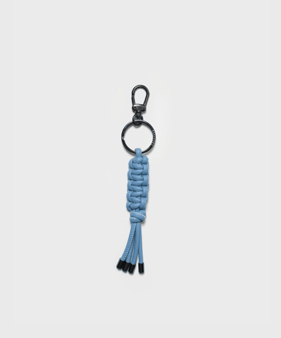 Macrame Keychain in Sky Grained Leather