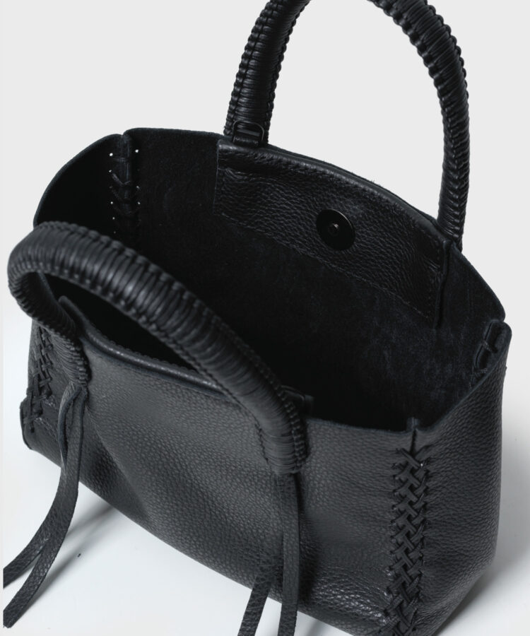 Micro Tote in Black Grained Leather