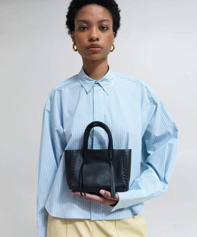 Micro Tote in Black Grained Leather