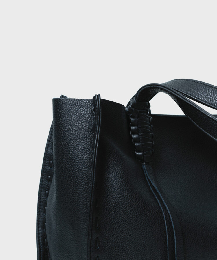 Ara Medium Tote in Black Grained Leather