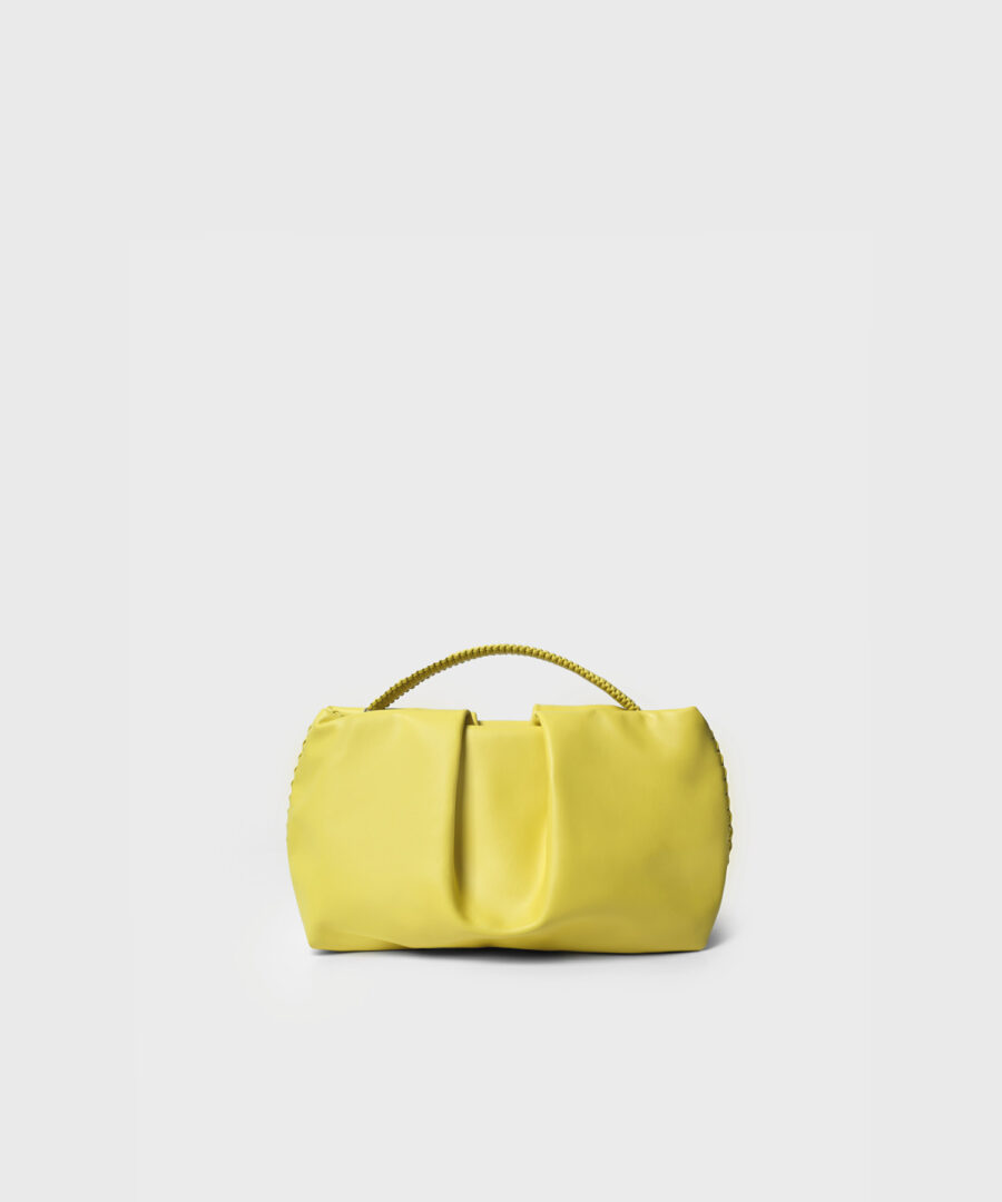 Pleated Clutch in Lemon Smooth Leather