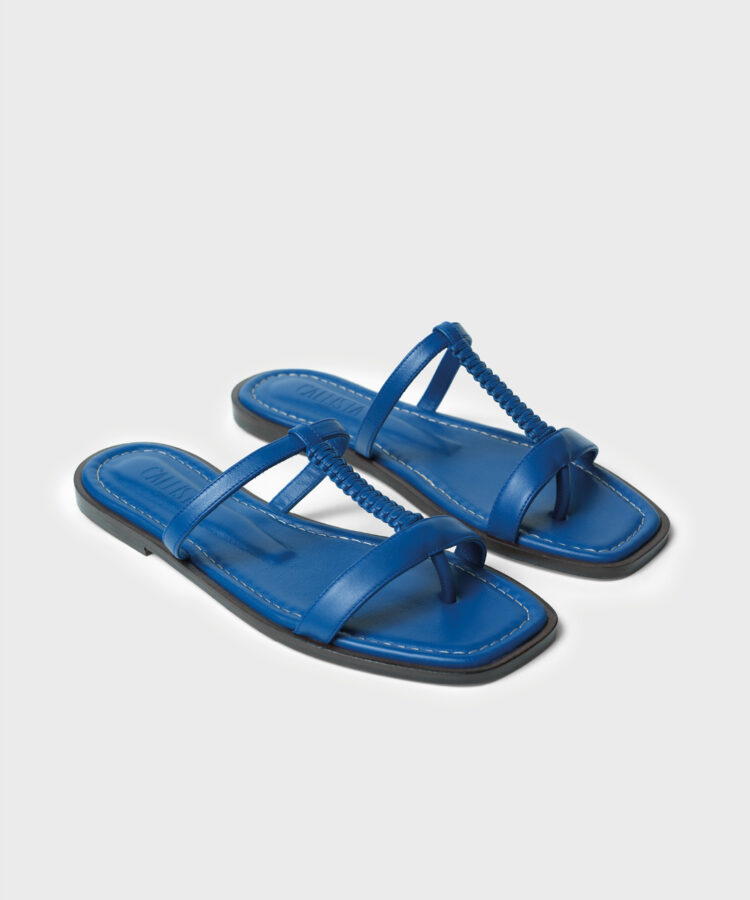 Capri Sandals in Blue Grained Leather