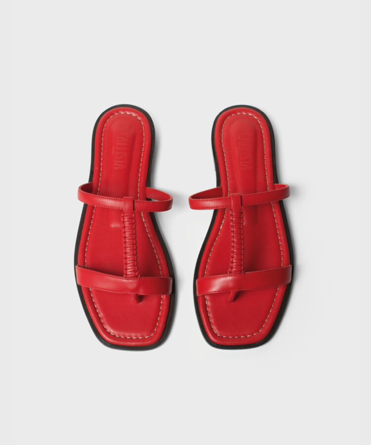 Capri Sandals in Red Grained Leather
