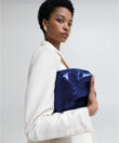 Pleated Clutch in Blue Patent Leather