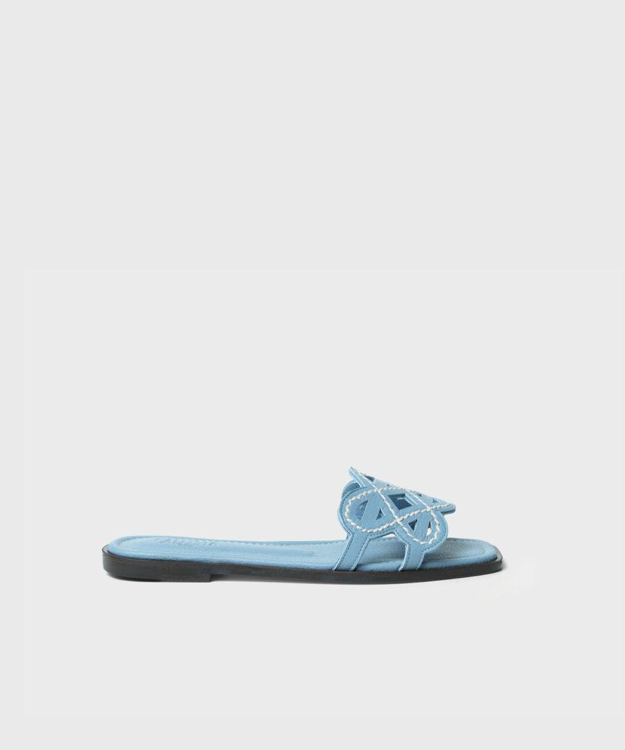 Hera Sandals in Sky Grained Leather