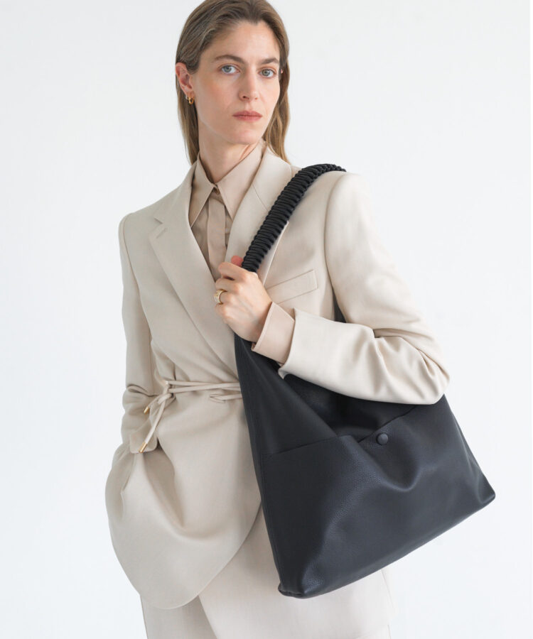 Slim Tote in Black Grained Leather