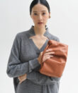 Pleated Clutch in Caramel Smooth Leather
