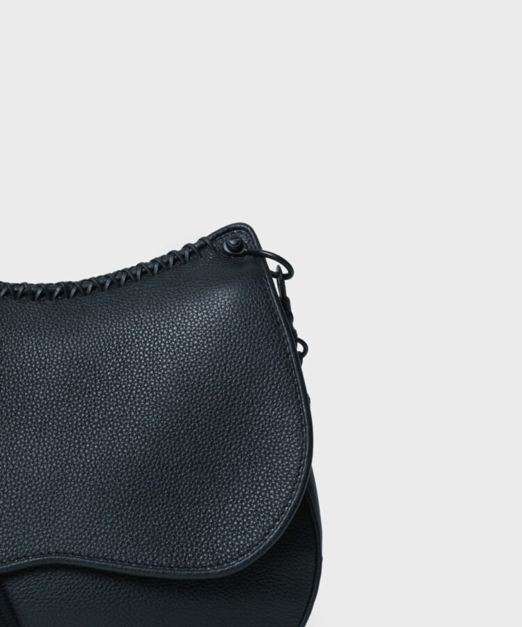 Medium Saddle Bag in Black Grained Leather