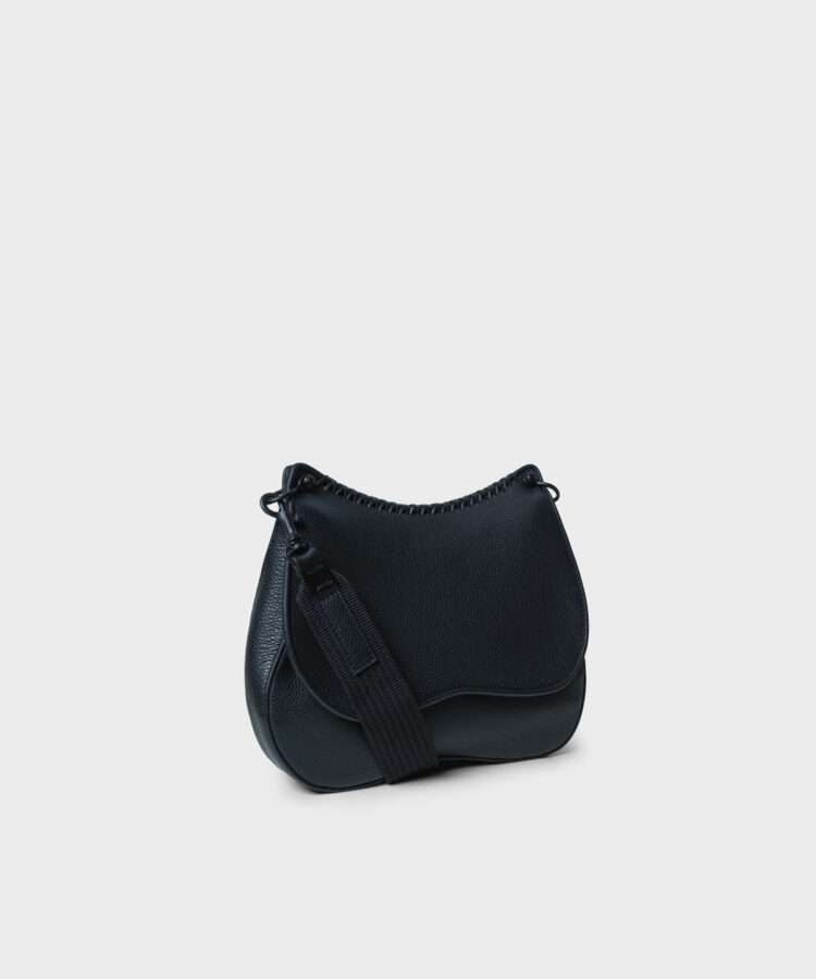 Medium Saddle Bag in Black Grained Leather