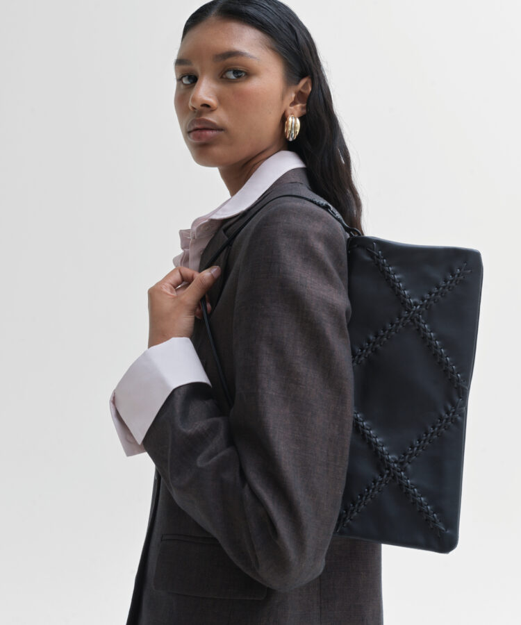 Folded Clutch in Black Smooth Leather