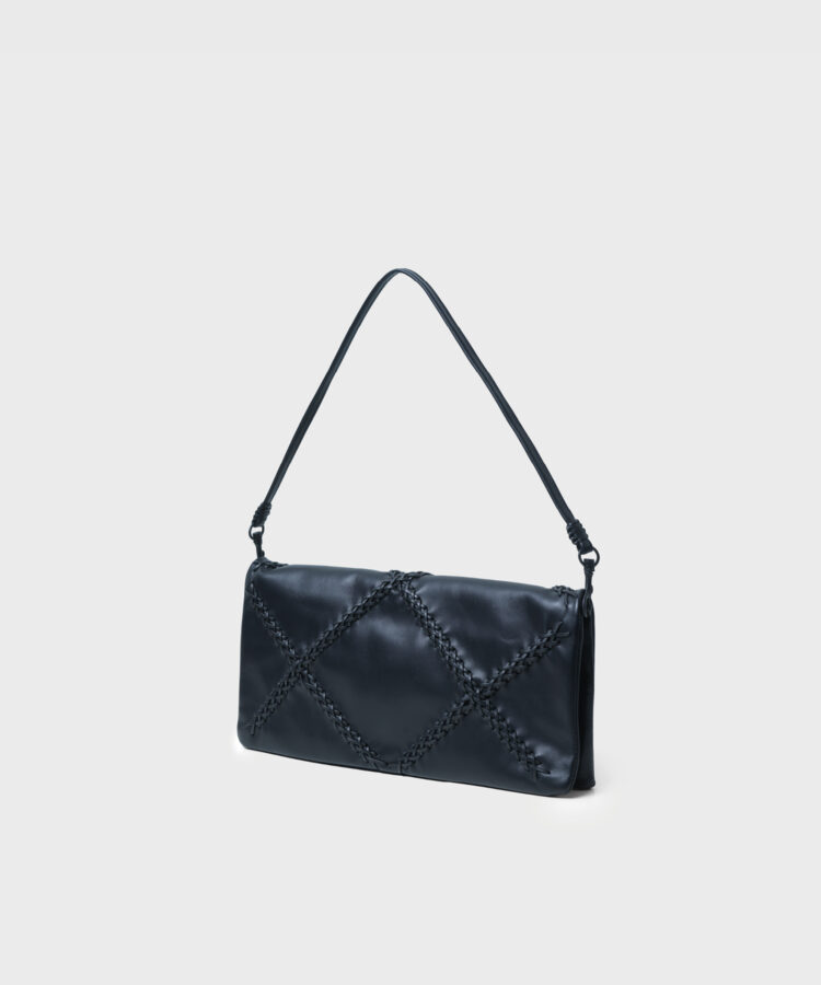 Folded Clutch in Black Smooth Leather