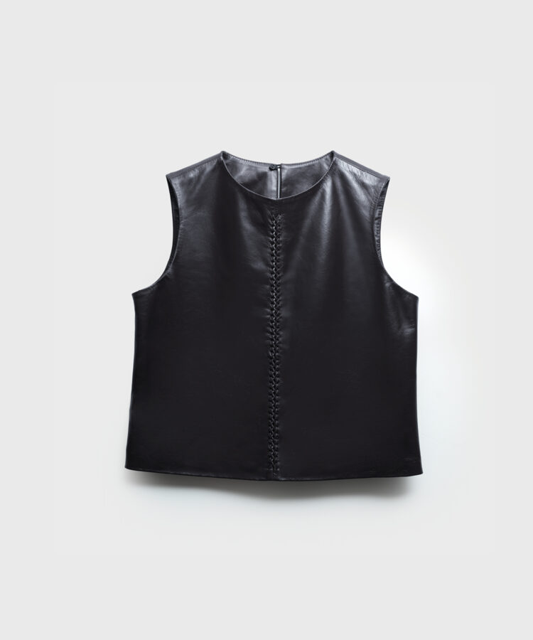 Cross-Stitched Vest in Black Leather