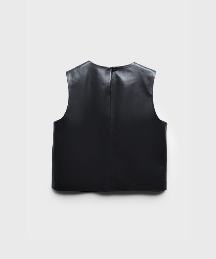 Cross-Stitched Vest in Black Leather