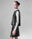 Cross-Stitched Vest in Black Leather