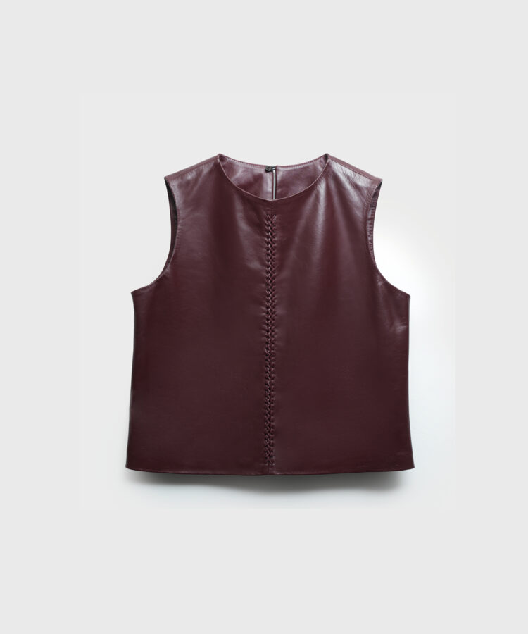 Cross-Stitched Vest in Red Leather