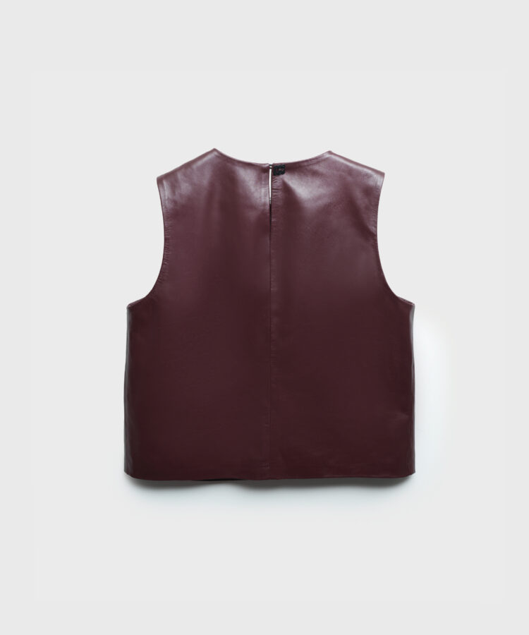 Cross-Stitched Vest in Red Leather