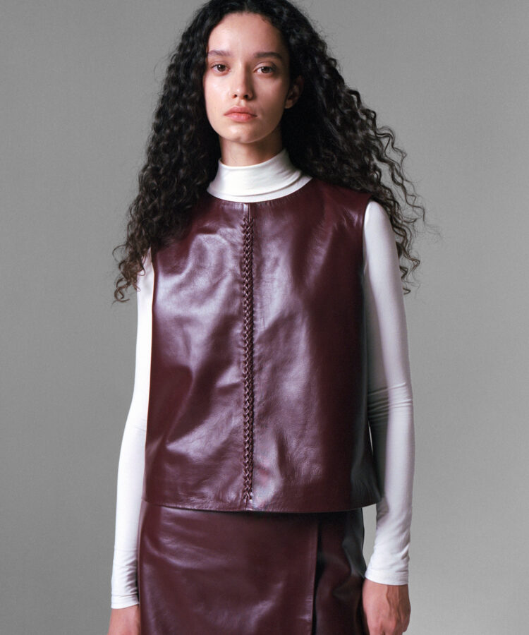 Cross-Stitched Vest in Red Leather