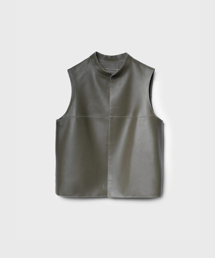 Gilet in Khaki Leather