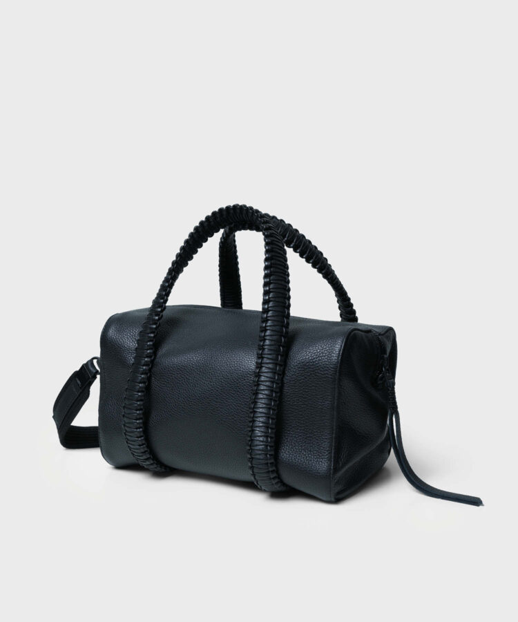 Medium Bowling in Black Grained Leather